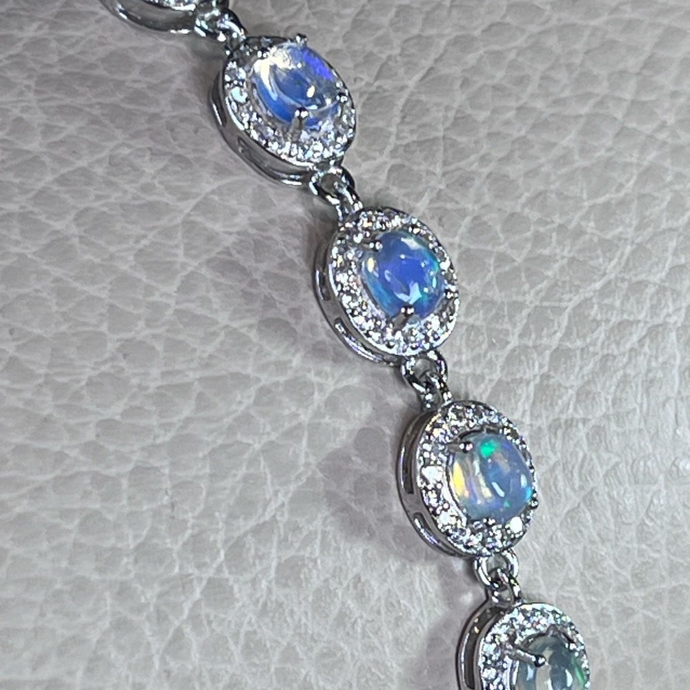 925 Sterling Silver Natural Fire 🔥 Ethiopian Opal CZ Tennis Bracelet 🔥🔥🔥